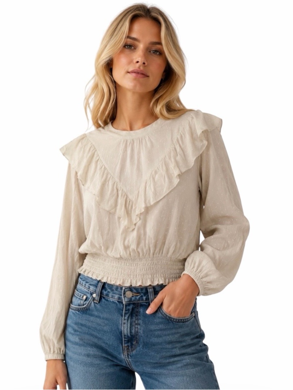 Wild Fable Ruffled Blouse, Color: Bone XXL NWT